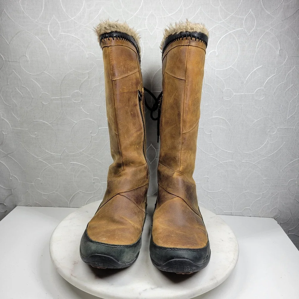 The North Face Janey II Luxe Boots Womens 10 Brown Leather PrimaLoft Fur Trim